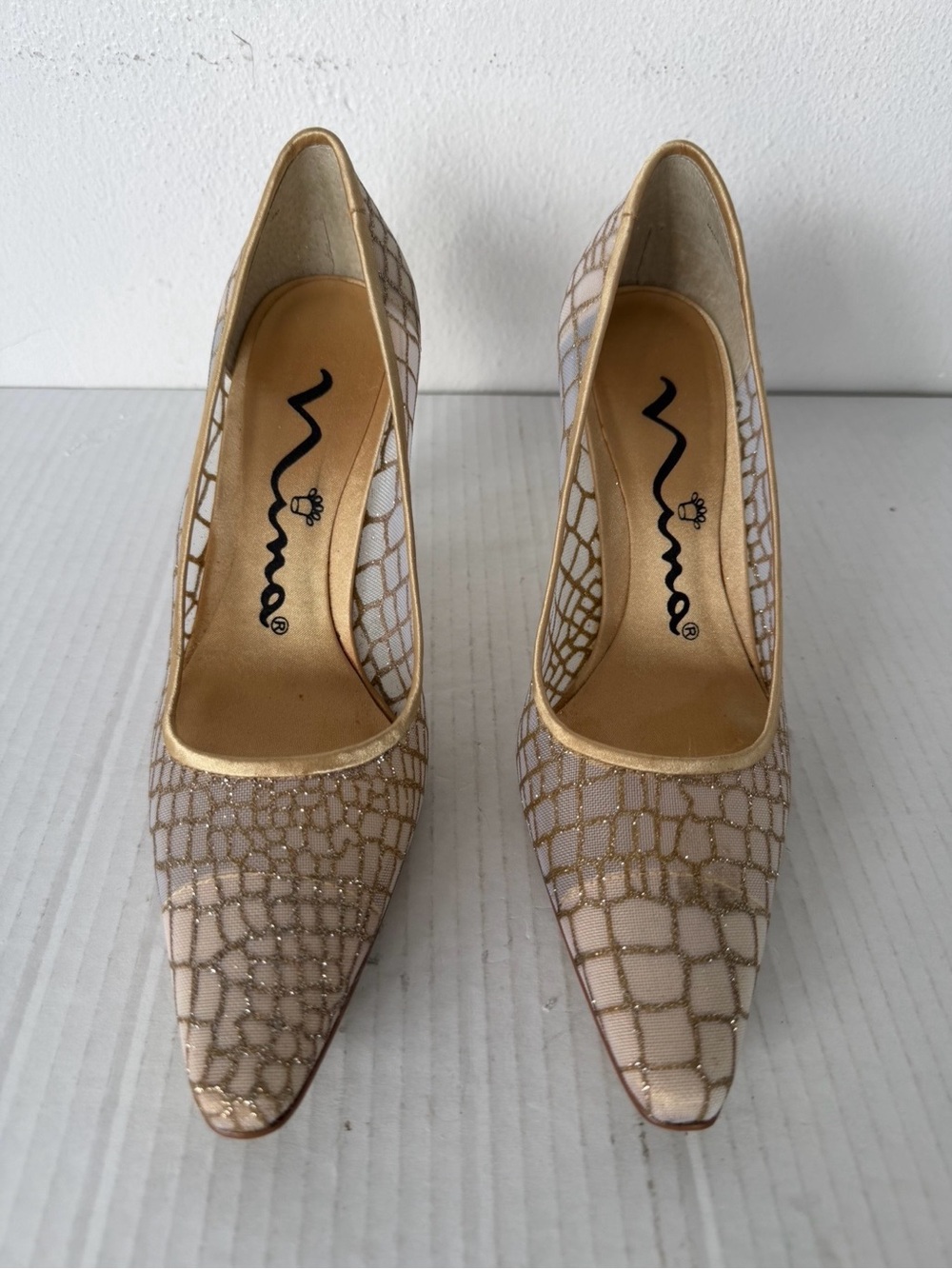 Nina Women’s Gold Beige Reptile Print Pointed Toe Pumps Heels Size 6M